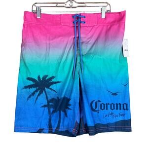 Corona Mens Shorts Blue Green Elastic Board Corona Sunset Swim Short Surf Medium